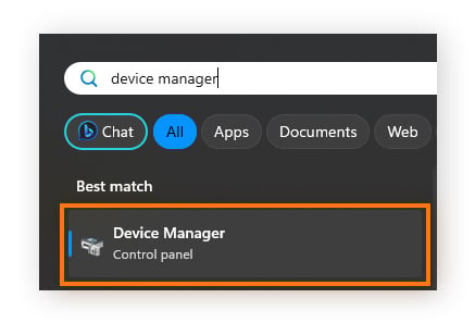 Searching for "device manager" in Windows 11 search