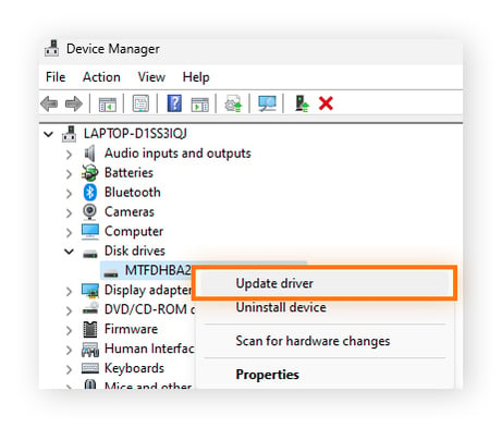 Updating a disk drive's driver in Windows 11 Device Manager