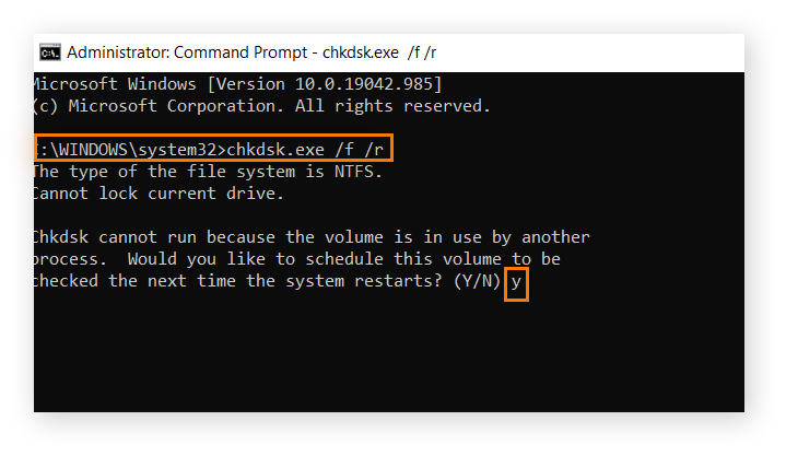 Admin command prompt with command.