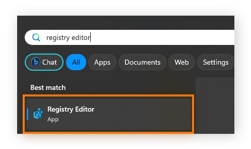 Searching for Registry Editor in Windows 11