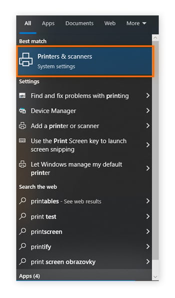  Geben Sie „Drucker und Scanner“ in die Windows-Suchleiste ein und öffnen Sie das entsprechende Fenster.