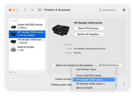 Click the printer you want to set as your default printer