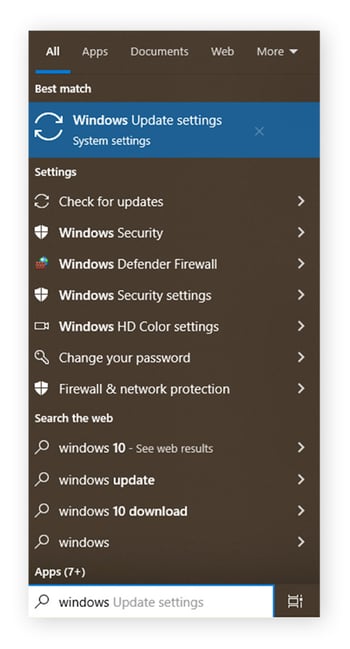 Escriba Configuración de Windows Update en la barra de búsqueda y ábrala
