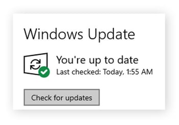highlighting "check for updates" on  the Windows Update screen