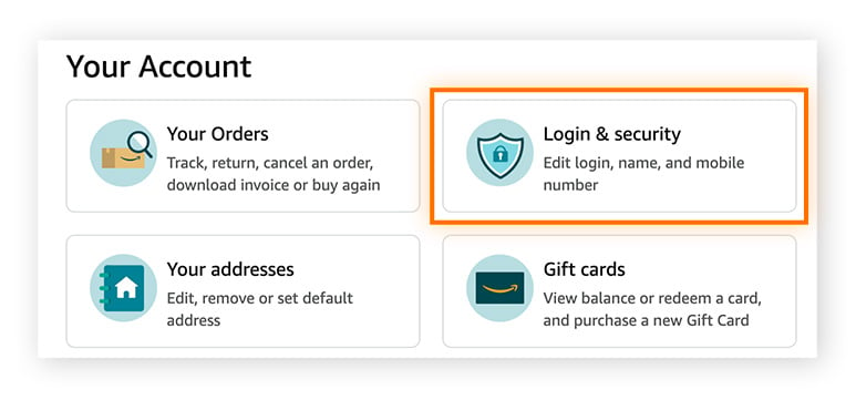  To get to the Amazon password reset page, click Login & security