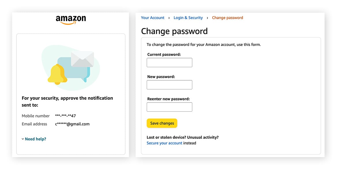 Approve the notification you receive then reset your Amazon password and click Save changes