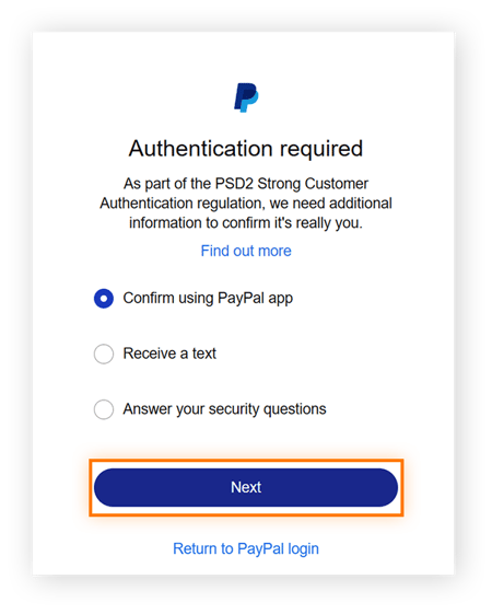 Wählen Sie eine Authentifizierungsmethode zum Zustellen des Sicherheitscodes und klicken Sie auf „Weiter“