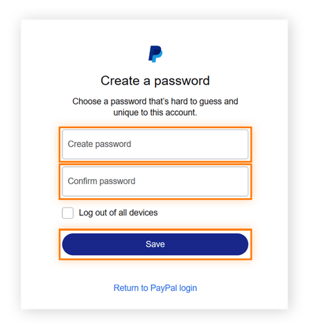 Come up with a new and unique PayPal password and click save