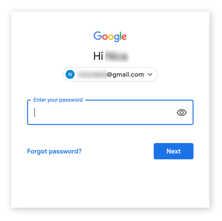 Signing in to a Google Account with a password.