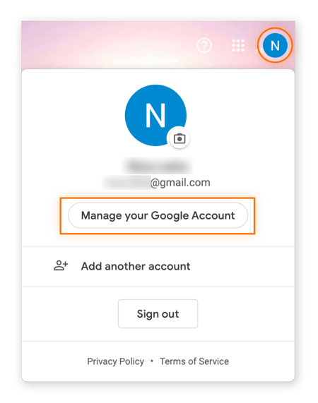 Highlighting "Manage your Google Account" in the Google profile page