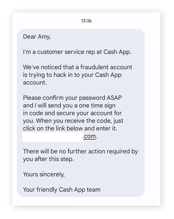 L’usurpation de l’identité du service clientèle pour obtenir des informations personnelles est une arnaque courante de Cash App.
