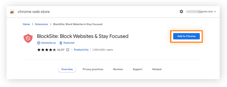 Download the BlockSite extension to block websites on the Chrome browser