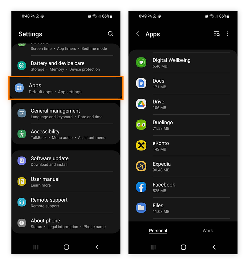 Select a problematic app from App settings to force stop it or restrict background data usage.