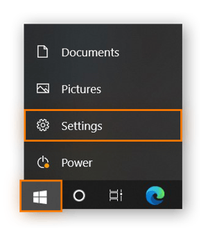 Windows 10 icon and Settings option.