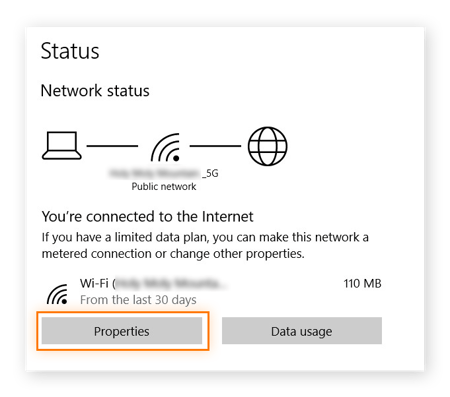 Propriétés du réseau sous Windows 10