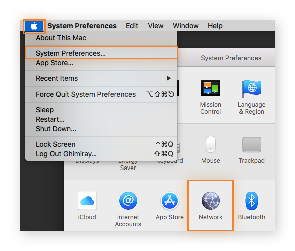 Ícone de rede nas preferências do sistema no MacOS