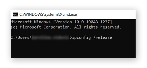 Command prompt window in Windows 10.