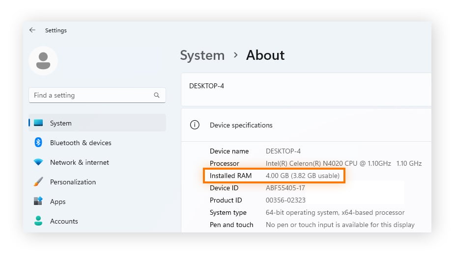 How to check sale ram size in windows