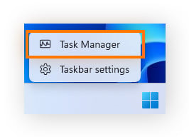 Para comprobar la velocidad y el uso de la memoria RAM en Windows 10 y 11, haga clic con el botón derecho en la barra de tareas y seleccione Administrador de tareas.
