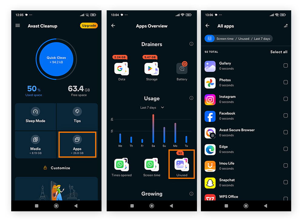 Avast Cleanup is a data cleaner for Android that can help remove unwanted apps.
