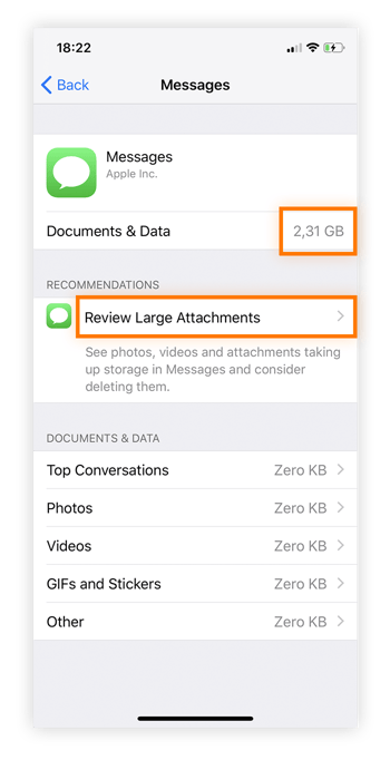 Eliminar documentos de iMessage y datos de un iPhone.