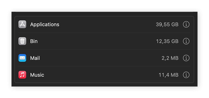 Categorias de arquivos na janela de armazenamento do macOS