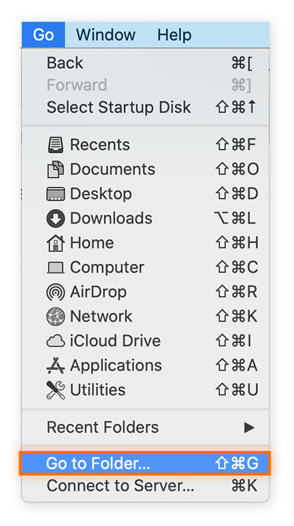 Ouverture du menu Aller dans le Finder.