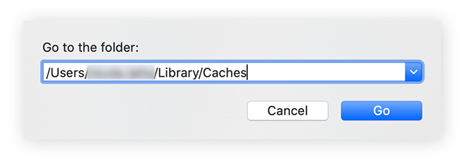 Using the Go to Folder function to find and clear app cache on Mac.