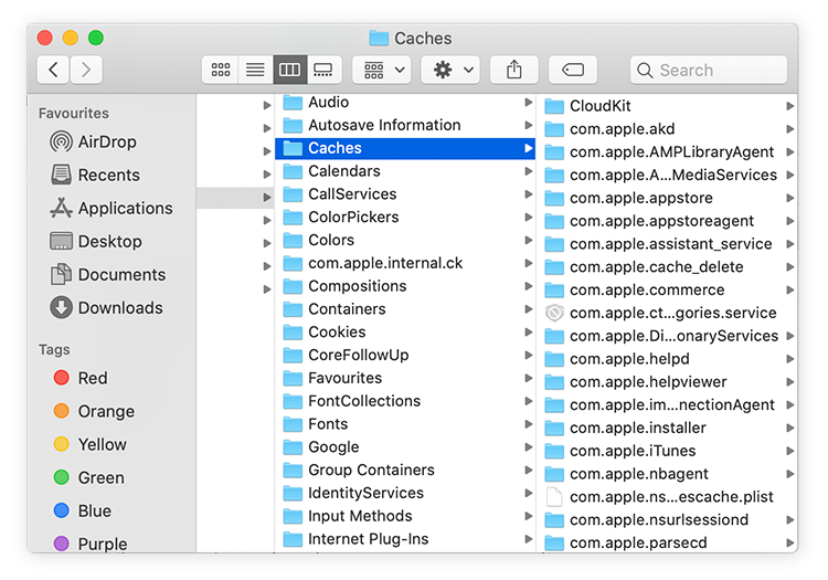  Vue du cache des applications sur Mac.