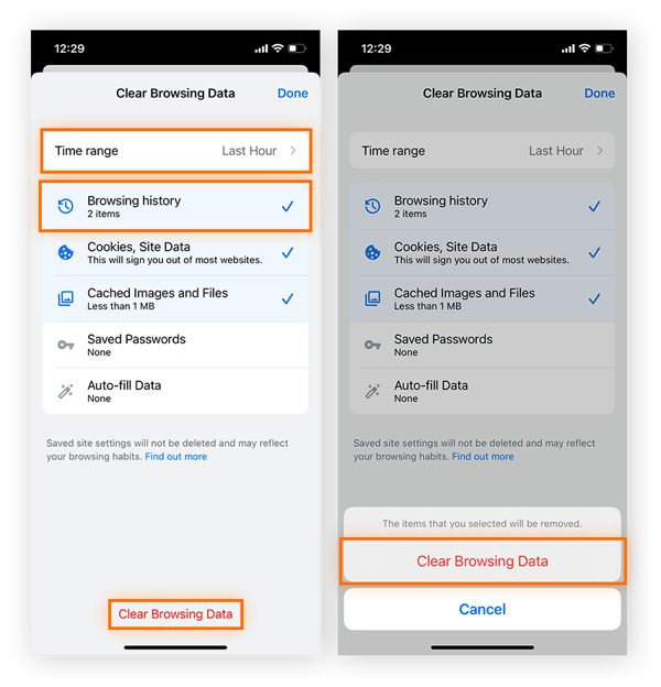 Supprimer les données de navigation dans Google Chrome sur iOS.