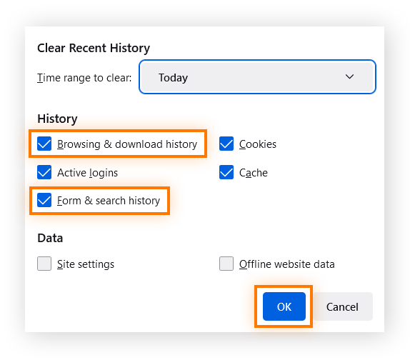 Clearing browsing history and other browser data in Mozilla Firefox for Windows 10 and 11.