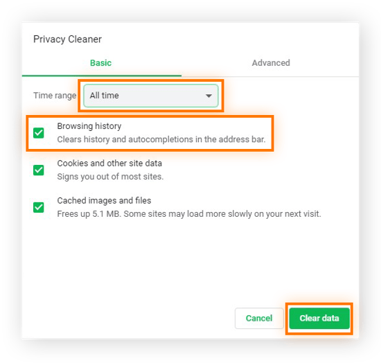 Clearing browsing data using the Avast Secure Browser Privacy Cleaner in Windows 10 and 11.