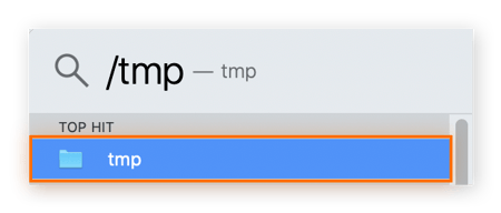 Aplicación Finder en macOS con «/tmp» escrito.