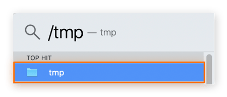 Finder App on macOS. With "/tmp" typed in.