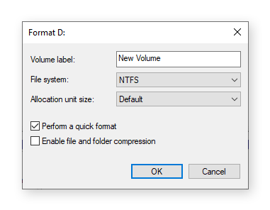 Escolha NTFS ao reformatar uma unidade ou volume para usá-la com o Windows.