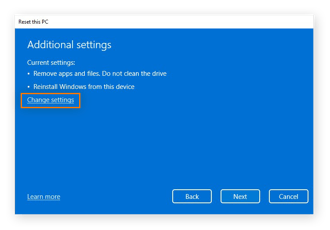 Windows 11에서 추가 PC 재설정 설정에 액세스합니다