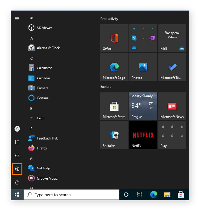 Abrindo o menu de configurações para restaurar o PC no Windows 10.