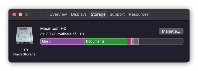 The storage tab in the About this Mac window.