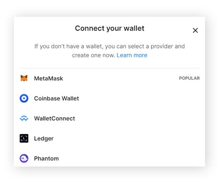 Connecting a cryptowallet on OpenSea