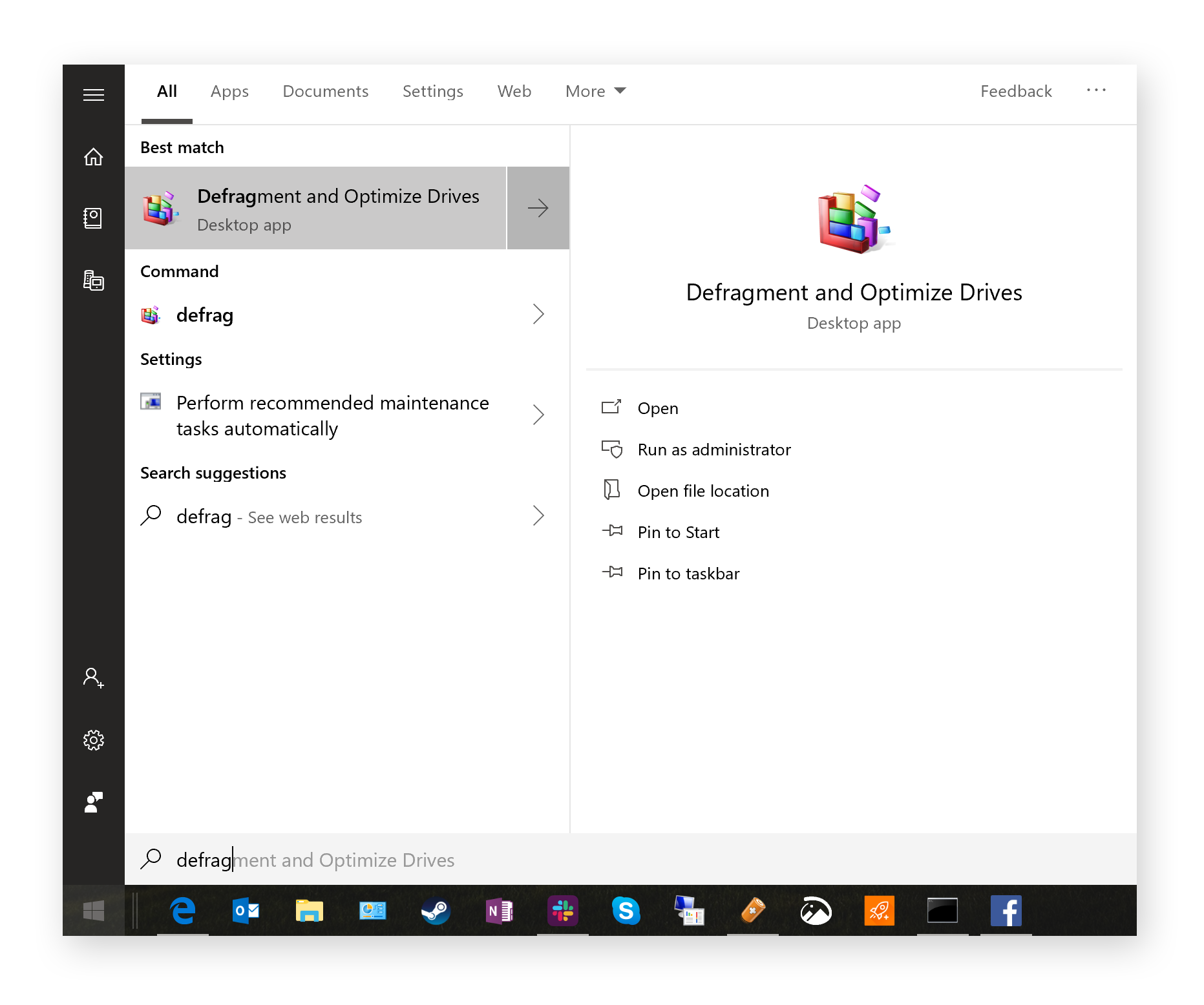 Lancement de l’utilitaire de défragmentation dans Windows 10