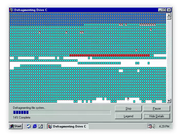 Herramienta clásica de desfragmentación de Windows 95