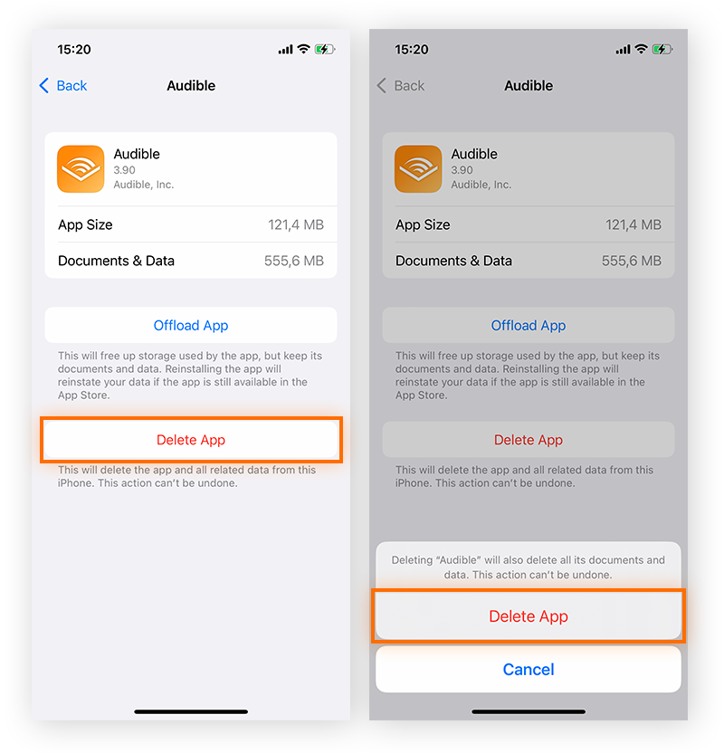  Löschen einer App unter iOS zum Entfernen von App-Daten im Cache.