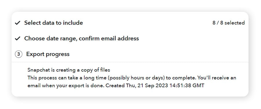 A confirmation message about the data export.