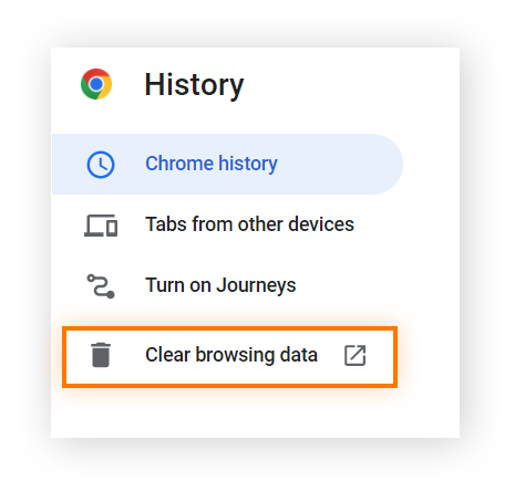  Deleting Google search history by clearing browsing history data.