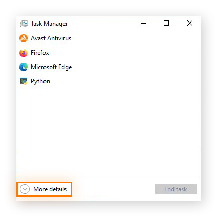 Viewing more details in the Task Manager for Windows 10