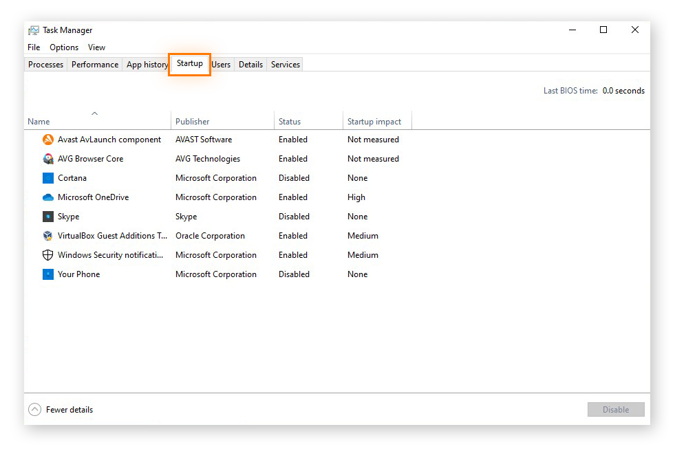 Anzeigen von Systemstartelementen im Task-Manager in Windows 10