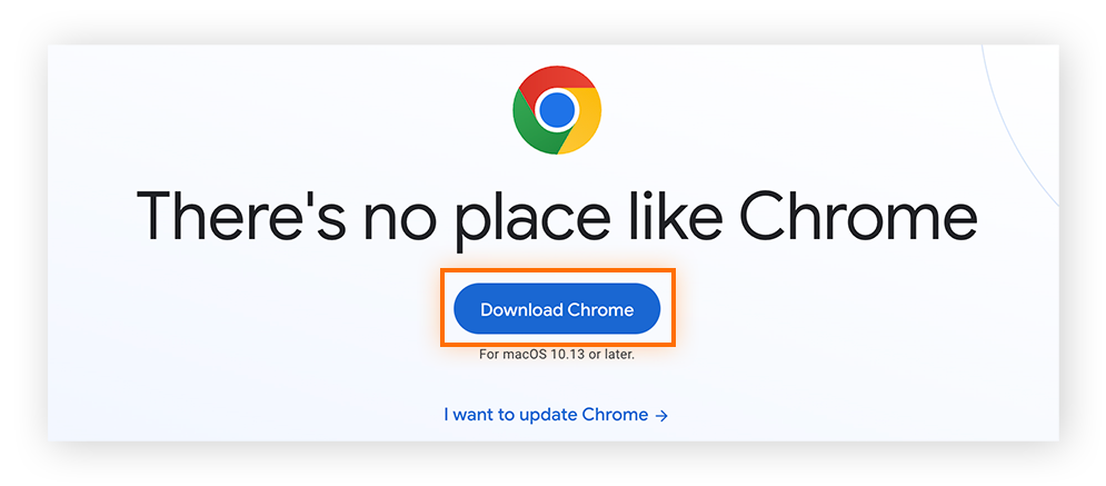 A página do Google Chrome para Mac com “Fazer o download do Chrome” destacado.