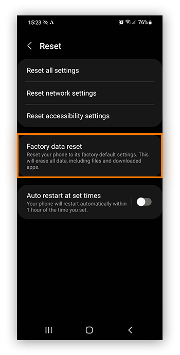 Reset your Samsung device to its factory settings to avoid app crashes.