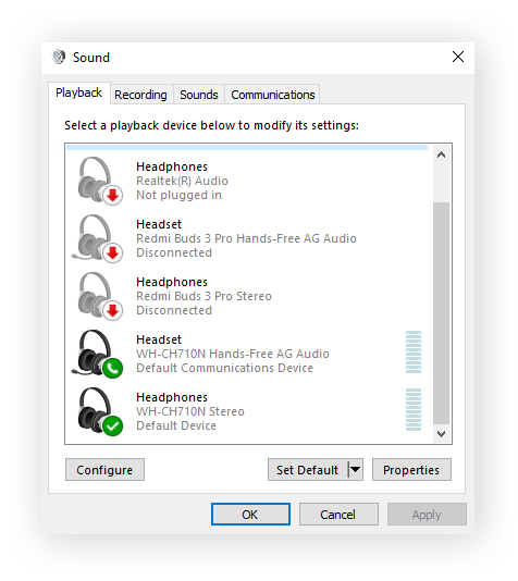 Modifier votre appareil de lecture dans les paramètres audio du PC.