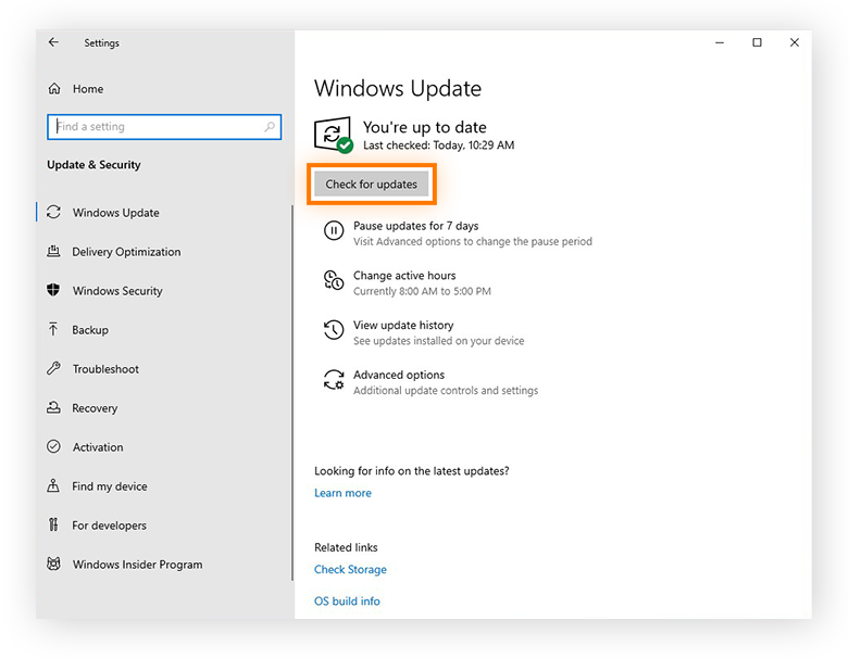 Comprobación e instalación de actualizaciones de controladores en Windows 10.